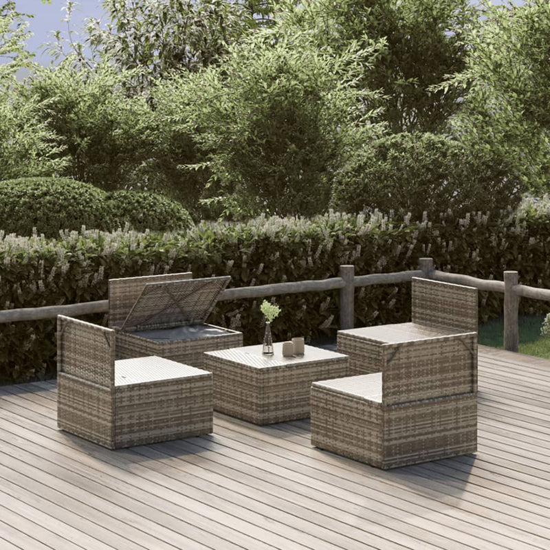 5 Piece Garden Lounge Set with Cushions Grey Poly Rattan Payday Deals
