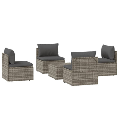 5 Piece Garden Lounge Set with Cushions Grey Poly Rattan Payday Deals