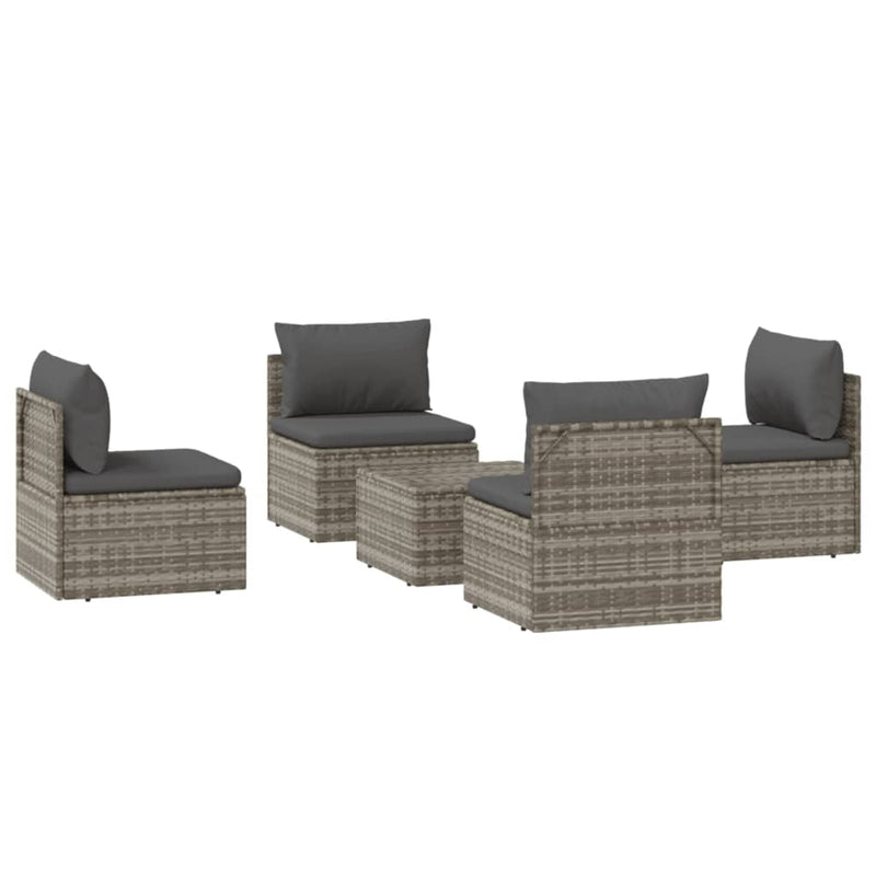 5 Piece Garden Lounge Set with Cushions Grey Poly Rattan Payday Deals