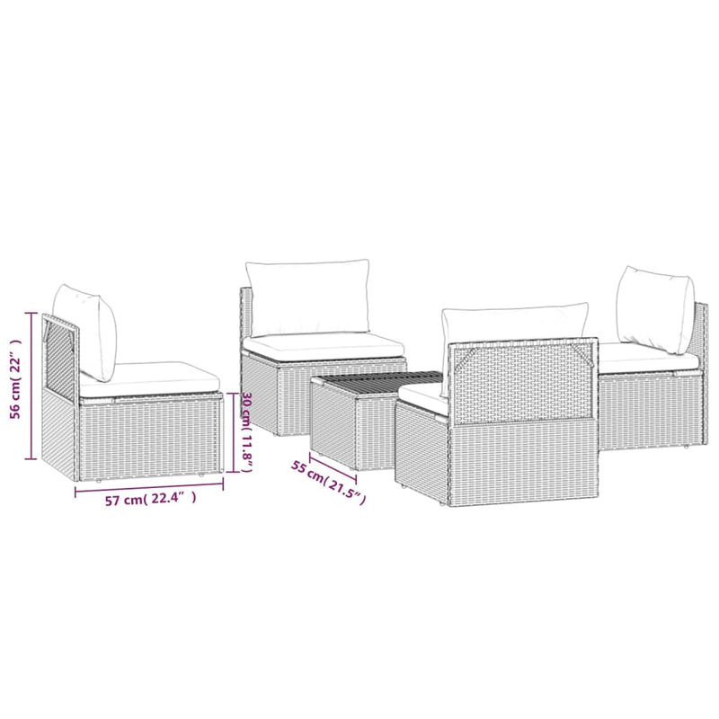 5 Piece Garden Lounge Set with Cushions Grey Poly Rattan Payday Deals