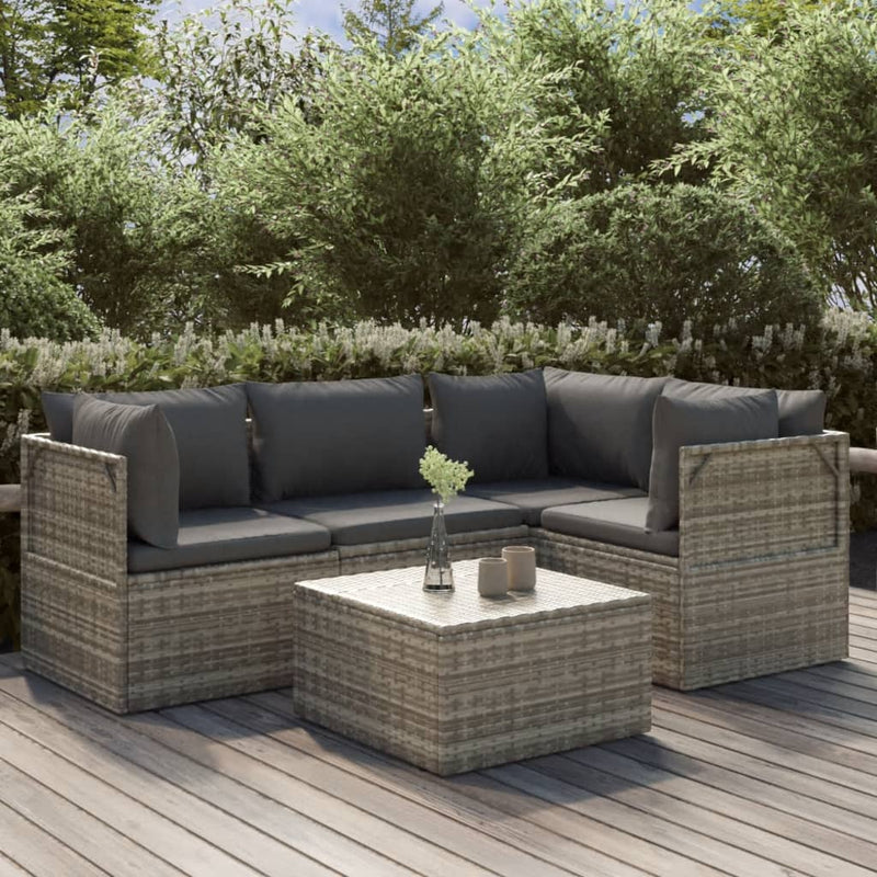 5 Piece Garden Lounge Set with Cushions Grey Poly Rattan Payday Deals