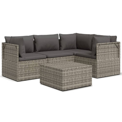 5 Piece Garden Lounge Set with Cushions Grey Poly Rattan Payday Deals