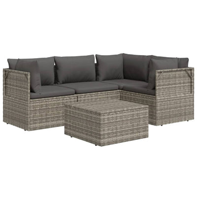 5 Piece Garden Lounge Set with Cushions Grey Poly Rattan Payday Deals