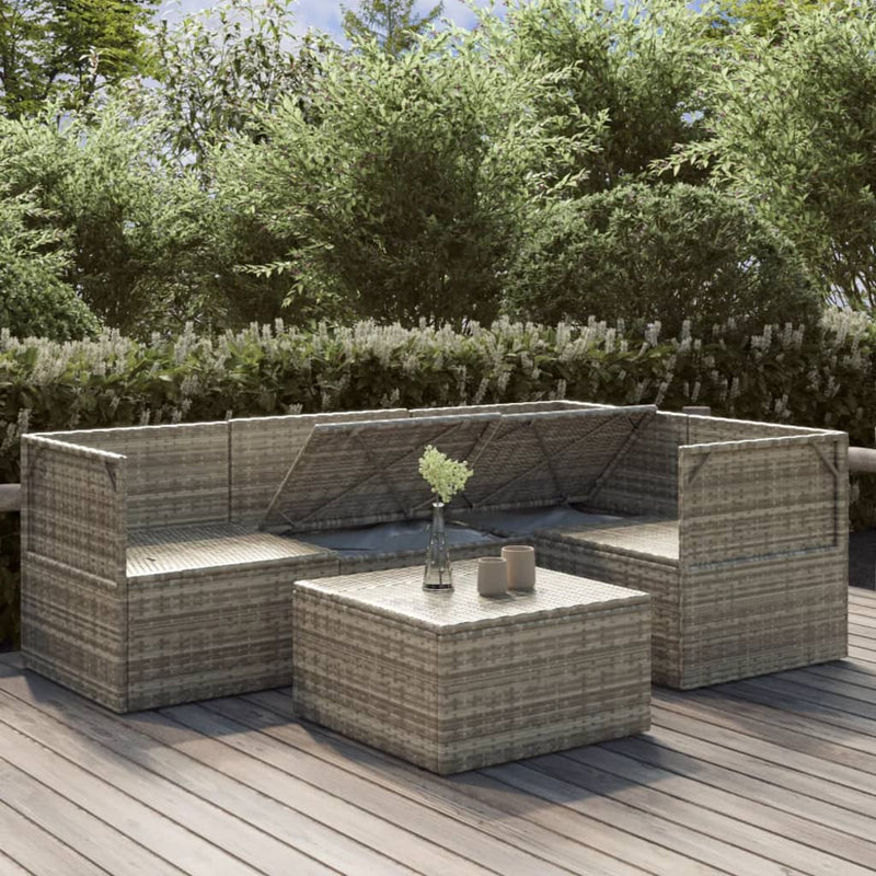 5 Piece Garden Lounge Set with Cushions Grey Poly Rattan Payday Deals