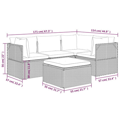 5 Piece Garden Lounge Set with Cushions Grey Poly Rattan Payday Deals
