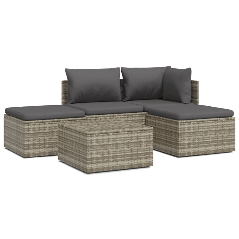 5 Piece Garden Lounge Set with Cushions Grey Poly Rattan Payday Deals
