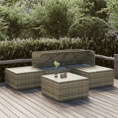 5 Piece Garden Lounge Set with Cushions Grey Poly Rattan Payday Deals