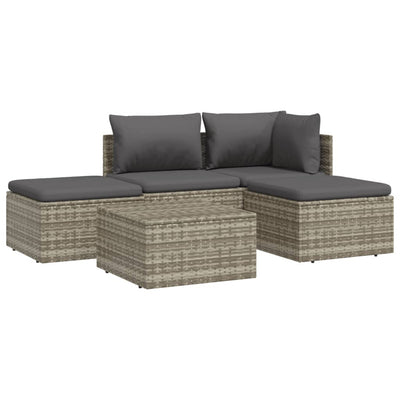 5 Piece Garden Lounge Set with Cushions Grey Poly Rattan Payday Deals