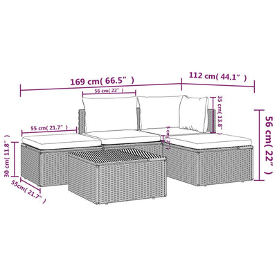 5 Piece Garden Lounge Set with Cushions Grey Poly Rattan Payday Deals