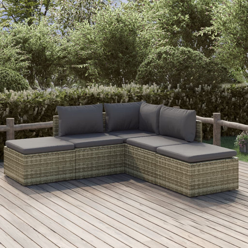 5 Piece Garden Lounge Set with Cushions Grey Poly Rattan Payday Deals