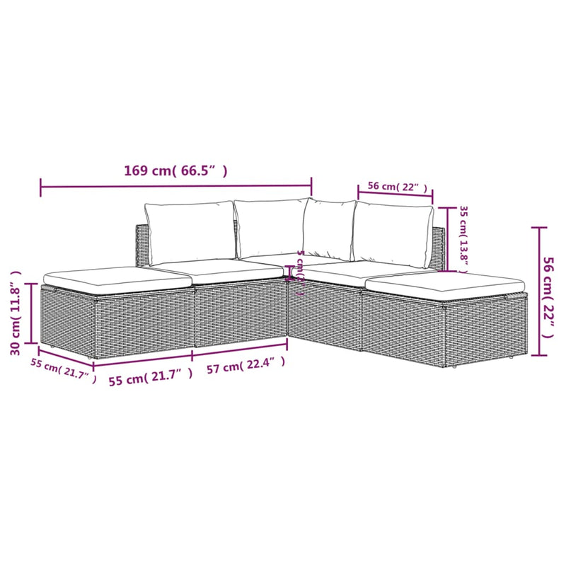 5 Piece Garden Lounge Set with Cushions Grey Poly Rattan Payday Deals