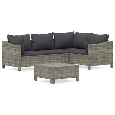 5 Piece Garden Lounge Set with Cushions Grey Poly Rattan Payday Deals
