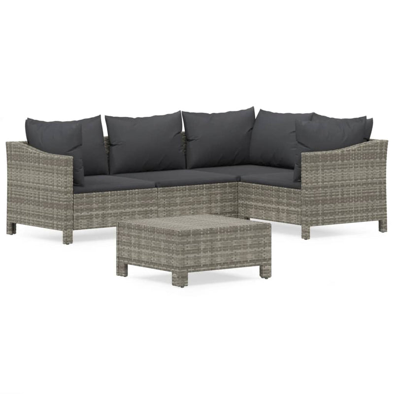 5 Piece Garden Lounge Set with Cushions Grey Poly Rattan Payday Deals