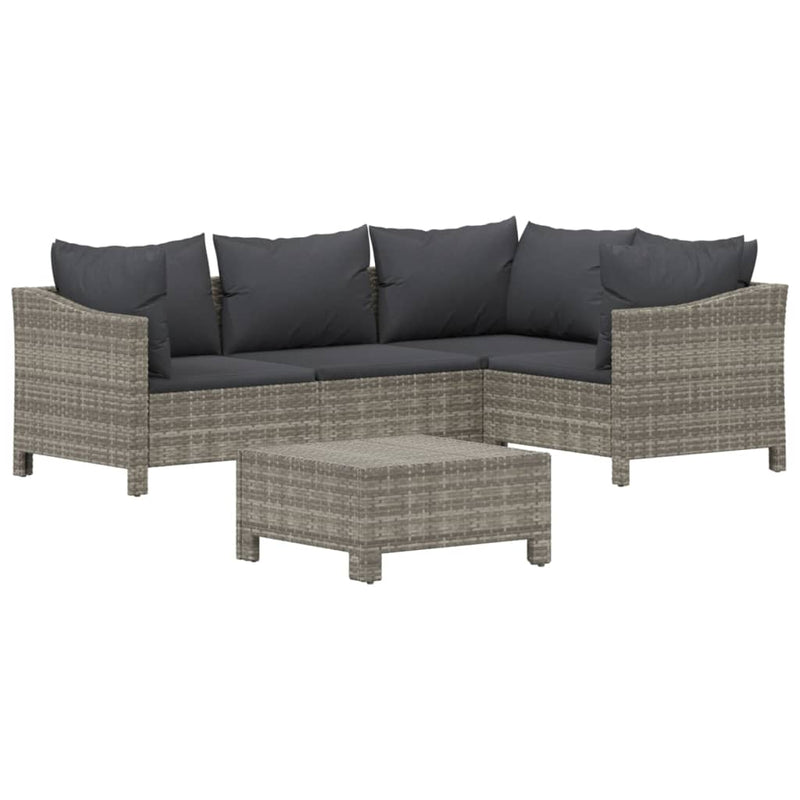 5 Piece Garden Lounge Set with Cushions Grey Poly Rattan Payday Deals