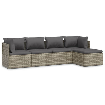 5 Piece Garden Lounge Set with Cushions Grey Poly Rattan Payday Deals