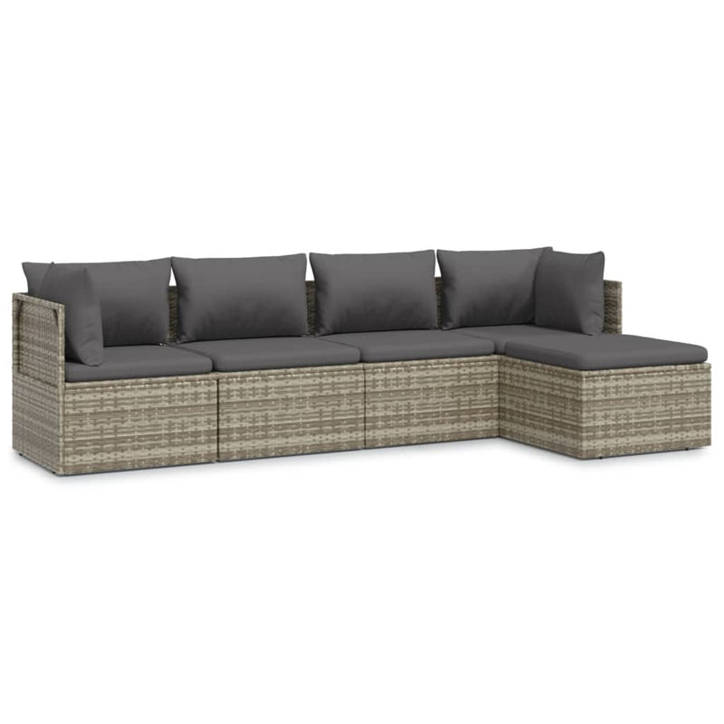 5 Piece Garden Lounge Set with Cushions Grey Poly Rattan Payday Deals