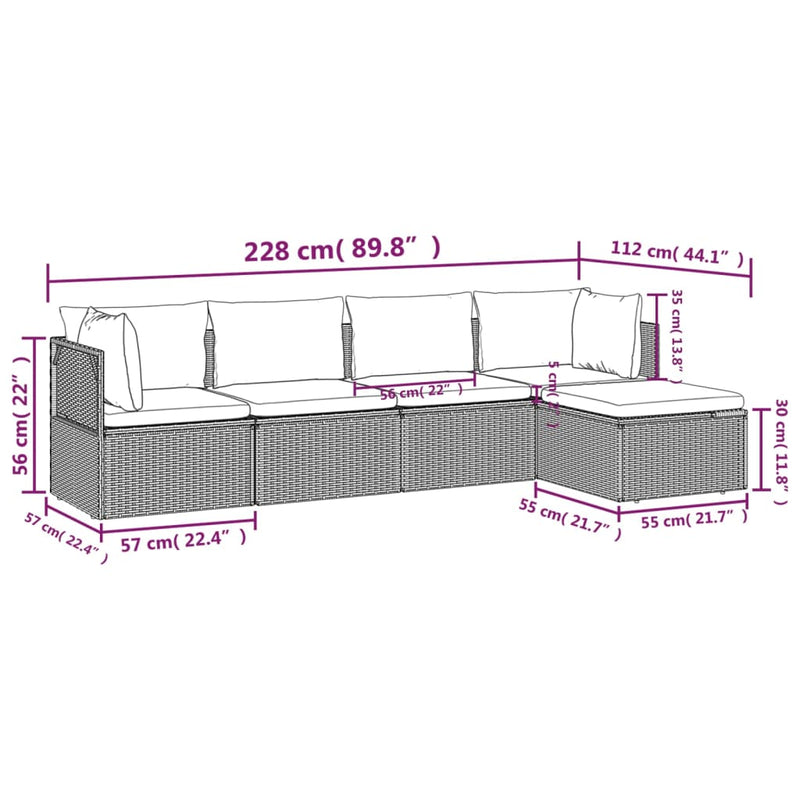 5 Piece Garden Lounge Set with Cushions Grey Poly Rattan Payday Deals