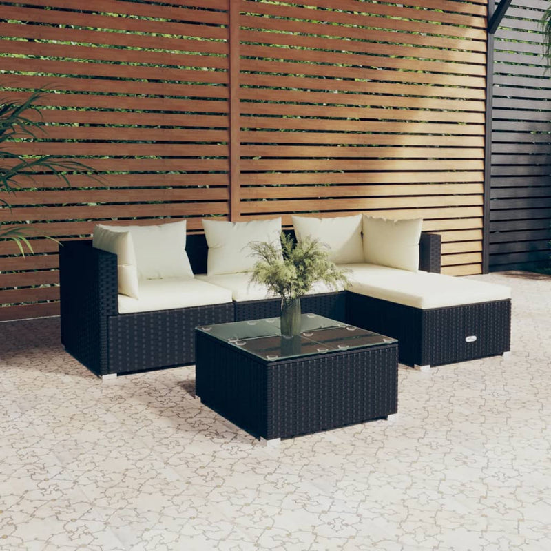 5 Piece Garden Lounge Set with Cushions Poly Rattan Black Payday Deals
