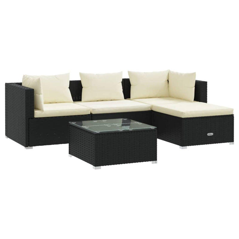 5 Piece Garden Lounge Set with Cushions Poly Rattan Black Payday Deals