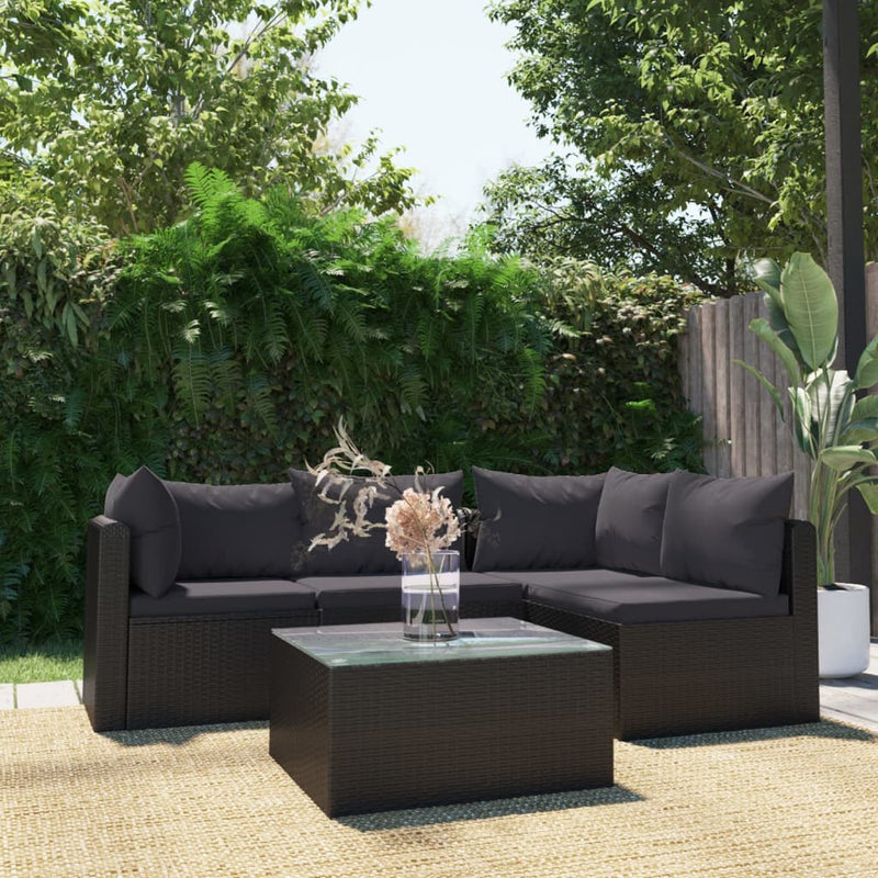 5 Piece Garden Lounge Set with Cushions Poly Rattan Black Payday Deals
