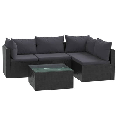 5 Piece Garden Lounge Set with Cushions Poly Rattan Black Payday Deals