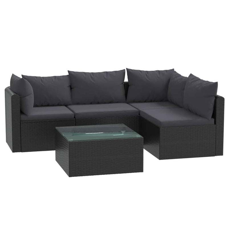 5 Piece Garden Lounge Set with Cushions Poly Rattan Black Payday Deals