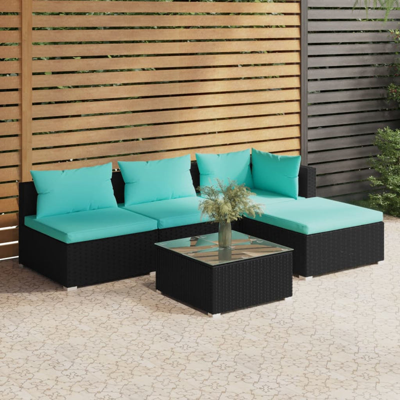 5 Piece Garden Lounge Set with Cushions Poly Rattan Black Payday Deals