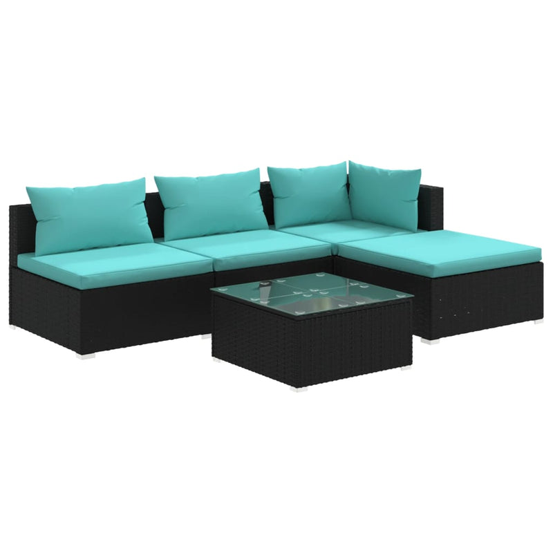5 Piece Garden Lounge Set with Cushions Poly Rattan Black Payday Deals