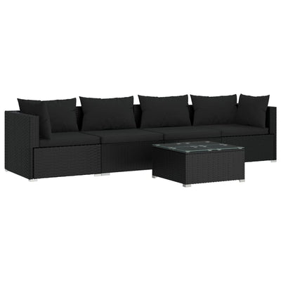 5 Piece Garden Lounge Set with Cushions Poly Rattan Black Payday Deals
