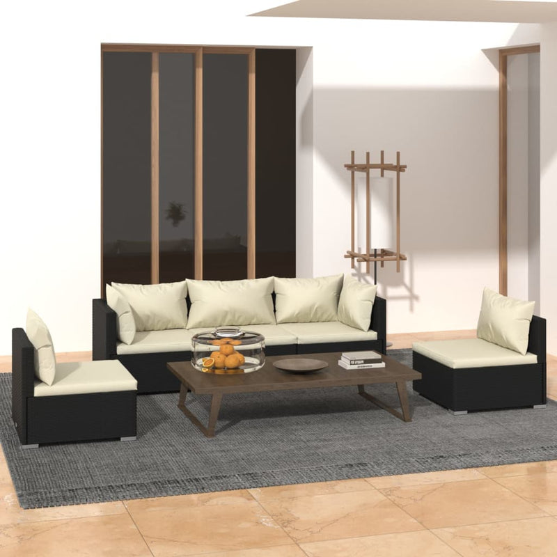 5 Piece Garden Lounge Set with Cushions Poly Rattan Black Payday Deals