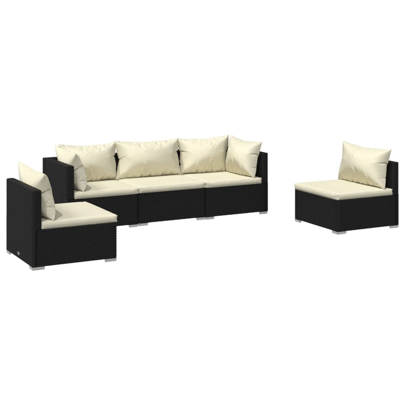 5 Piece Garden Lounge Set with Cushions Poly Rattan Black Payday Deals