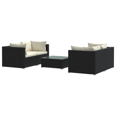 5 Piece Garden Lounge Set with Cushions Poly Rattan Black Payday Deals
