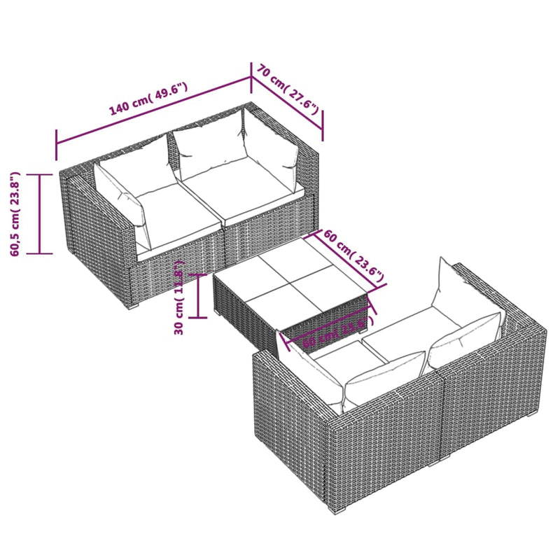 5 Piece Garden Lounge Set with Cushions Poly Rattan Black Payday Deals