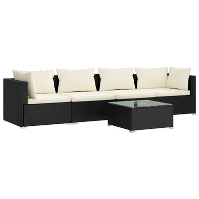 5 Piece Garden Lounge Set with Cushions Poly Rattan Black Payday Deals