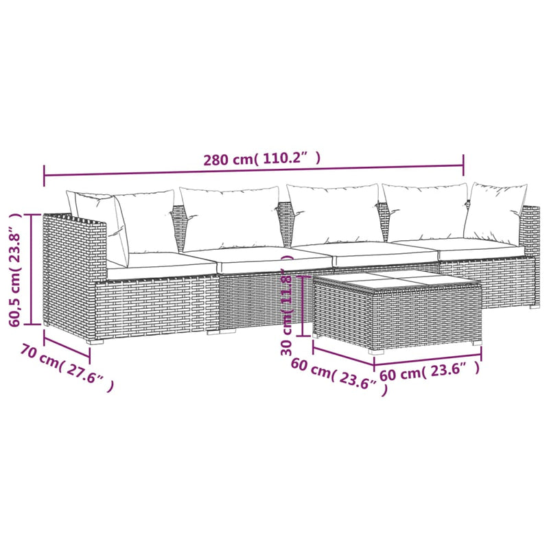5 Piece Garden Lounge Set with Cushions Poly Rattan Black Payday Deals