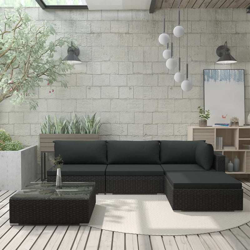 5 Piece Garden Lounge Set with Cushions Poly Rattan Black Payday Deals