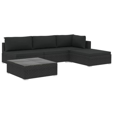5 Piece Garden Lounge Set with Cushions Poly Rattan Black Payday Deals