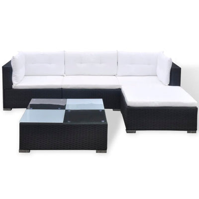5 Piece Garden Lounge Set with Cushions Poly Rattan Black Payday Deals