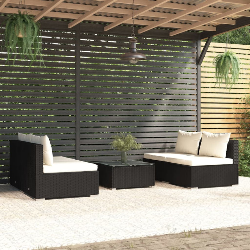 5 Piece Garden Lounge Set with Cushions Poly Rattan Black Payday Deals