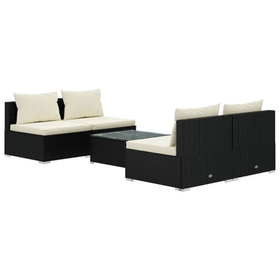 5 Piece Garden Lounge Set with Cushions Poly Rattan Black Payday Deals