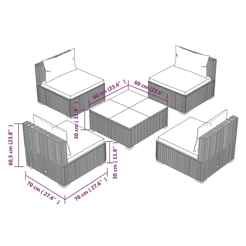 5 Piece Garden Lounge Set with Cushions Poly Rattan Black Payday Deals
