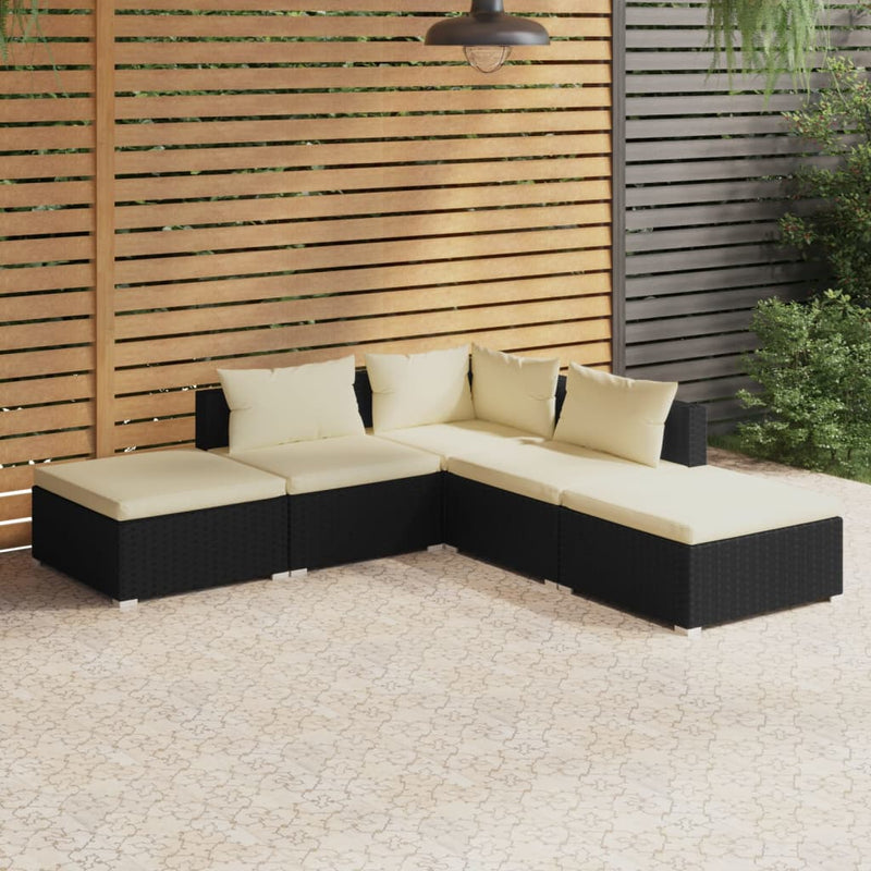 5 Piece Garden Lounge Set with Cushions Poly Rattan Black Payday Deals