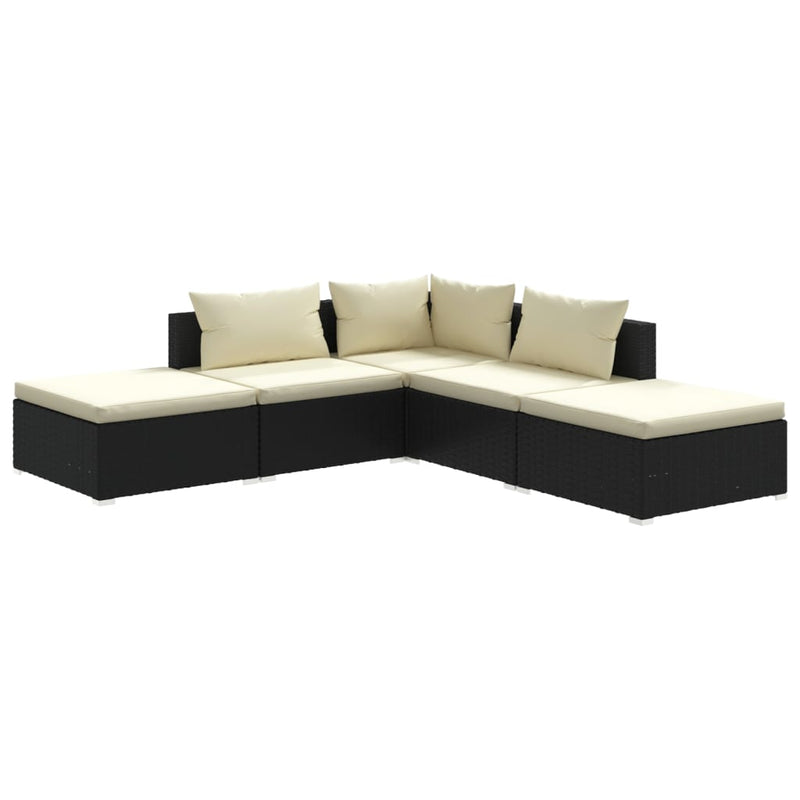 5 Piece Garden Lounge Set with Cushions Poly Rattan Black Payday Deals