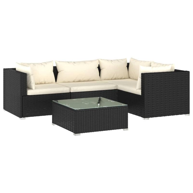 5 Piece Garden Lounge Set with Cushions Poly Rattan Black Payday Deals