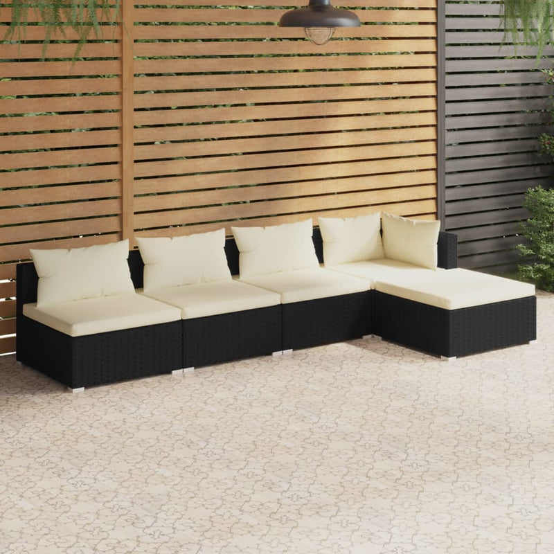 5 Piece Garden Lounge Set with Cushions Poly Rattan Black Payday Deals