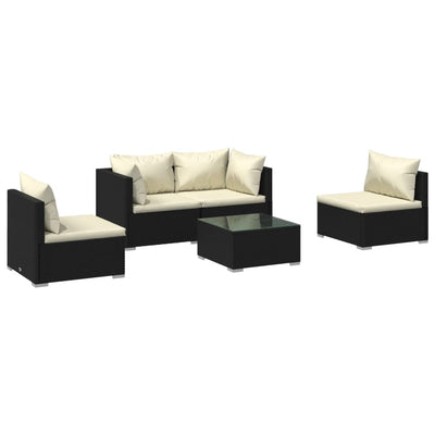 5 Piece Garden Lounge Set with Cushions Poly Rattan Black Payday Deals