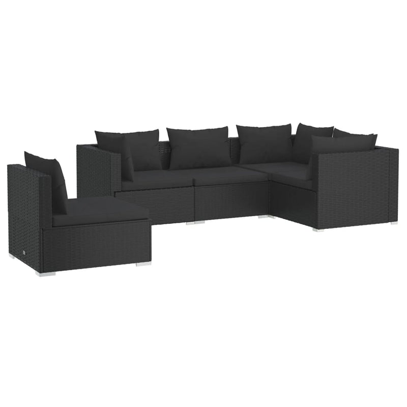 5 Piece Garden Lounge Set with Cushions Poly Rattan Black Payday Deals