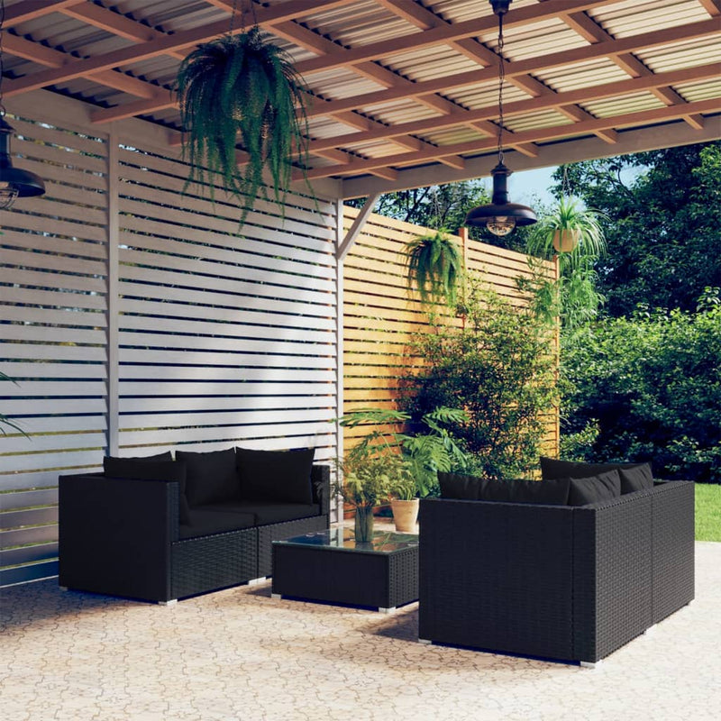 5 Piece Garden Lounge Set with Cushions Poly Rattan Black Payday Deals