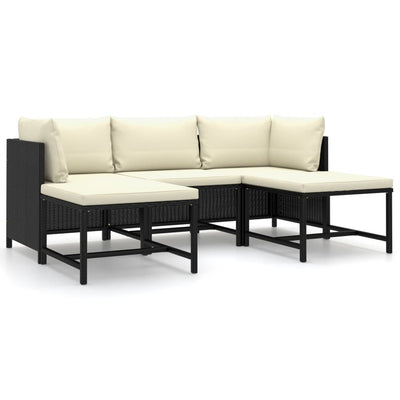 5 Piece Garden Lounge Set with Cushions Poly Rattan Black Payday Deals