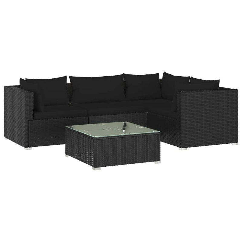 5 Piece Garden Lounge Set with Cushions Poly Rattan Black Payday Deals